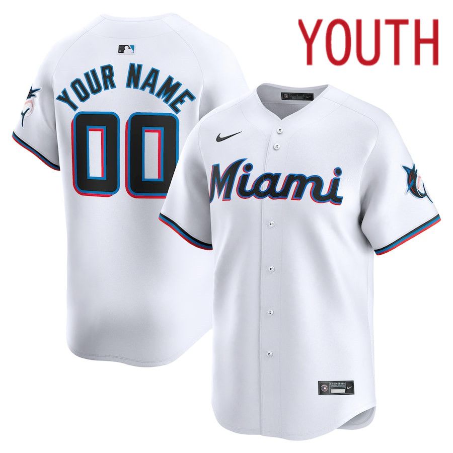 Youth Miami Marlins Nike White Home Limited Custom MLB Jersey